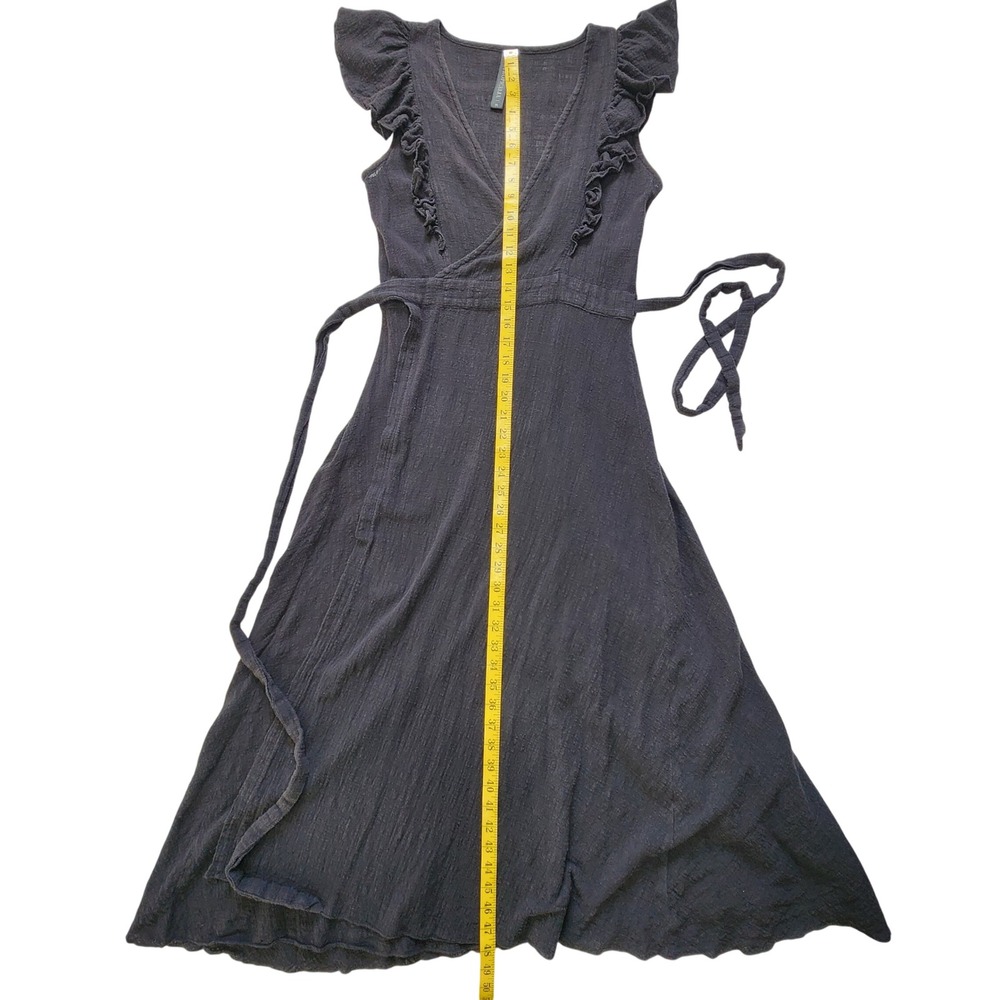 Subtropicalia Vera Black Ruffle Wrap Midi Dress M Textured Gauze‎ Sleeveless - Picture 8 of 11